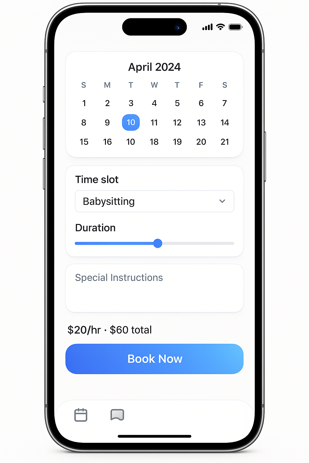 Service Booking Screen